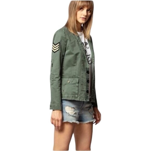 Zadig and Voltaire Olive Green Utility Jacket Love Punk Size XS Patchwork Grunge - Picture 15 of 16